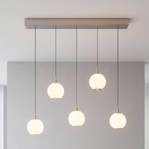 Paul Neuhaus LED závěsné světlo Sandora, písková barva, délka 92 cm, sklo, 5ramenná, stmívatelný, Krémová / jantar, Obývací pokoj / jídelna, kov, Moderní