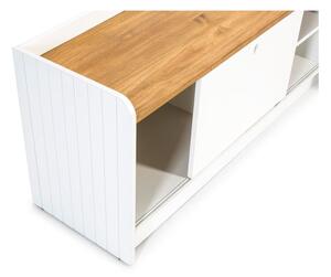 Bílý TV stolek s deskou v dekoru borovicového dřeva Marckeric Monte