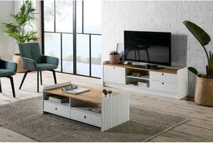 Bílý TV stolek s deskou v dekoru borovicového dřeva Marckeric Monte