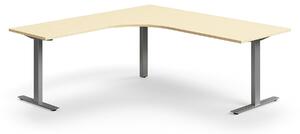 AJ Produkty Rohový psací stůl QBUS, T-nohy, 2000x2000 mm, stříbrná podnož, bříza