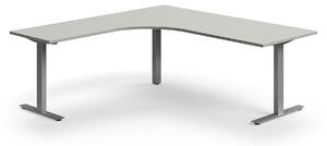 AJ Produkty Rohový psací stůl QBUS, T-nohy, 2000x2000 mm, stříbrná podnož, světle šedá