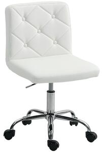 HOMCOM Nastavitelná kancelářská židle s knoflíkovým prošíváním a otočnými kolečky, PU kůže, pěna a ocel, 44x50x78-88 cm, Bílá | Aosom