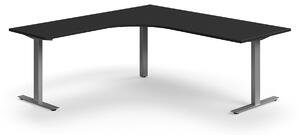 AJ Produkty Rohový psací stůl QBUS, T-nohy, 2000x2000 mm, stříbrná podnož, černá