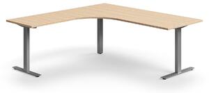 AJ Produkty Rohový psací stůl QBUS, T-nohy, 2000x2000 mm, stříbrná podnož, dub