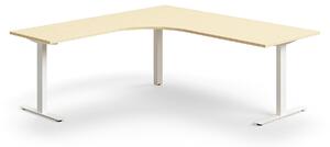 AJ Produkty Rohový psací stůl QBUS, T-nohy, 2000x2000 mm, bílá podnož, bříza