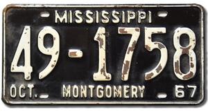 Americká SPZ Mississippi 1967 Montgomery 49-1758