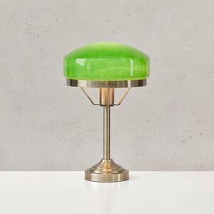 Markslöjd Stolní lampa Aurelia, staroměděná/zelená, sklo, E27, stmívatelný, Mosaz / zlato, Obývací pokoj / jídelna, Sklo, Starožitný