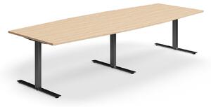 AJ Produkty Jednací stůl QBUS, T-nohy, 3200x1200 mm, tvar člunu, černá podnož, dub