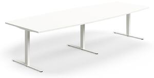 AJ Produkty Jednací stůl QBUS, T-nohy, 3200x1200 mm, tvar člunu, bílá podnož, bílá
