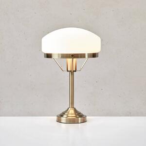 Markslöjd Stolní lampa Aurelia, staromozolévá/bílá, sklo, E27, stmívatelný, Mosaz / zlato, Obývací pokoj / jídelna, Sklo, Starožitný