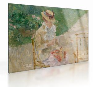 Skleněný obraz - Berthe Morisot, Young Woman Knitting, reprodukce (70x50 cm)