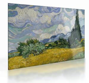 Skleněný obraz - Vincent van Gogh, Wheat Field with Cypresses, reprodukce (70x50 cm)