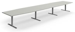AJ Produkty Jednací stůl QBUS, T-nohy, 5600x1200 mm, tvar člunu, stříbrná podnož, světle šedá