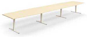 AJ Produkty Jednací stůl QBUS, T-nohy, 5600x1200 mm, tvar člunu, bílá podnož, bříza