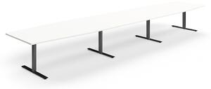 AJ Produkty Jednací stůl QBUS, T-nohy, 5600x1200 mm, tvar člunu, černá podnož, bílá