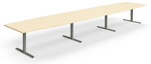 AJ Produkty Jednací stůl QBUS, T-nohy, 5600x1200 mm, tvar člunu, stříbrná podnož, bříza