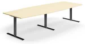 AJ Produkty Jednací stůl QBUS, T-nohy, 3200x1200 mm, tvar člunu, černá podnož, bříza