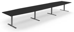 AJ Produkty Jednací stůl QBUS, T-nohy, 5600x1200 mm, tvar člunu, stříbrná podnož, černá