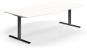 AJ Produkty Jednací stůl QBUS, T-nohy, 2400x1200 mm, tvar člunu, černá podnož, bílá