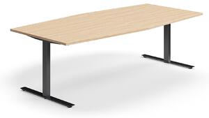 AJ Produkty Jednací stůl QBUS, T-nohy, 2400x1200 mm, tvar člunu, černá podnož, dub
