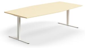 AJ Produkty Jednací stůl QBUS, T-nohy, 2400x1200 mm, tvar člunu, bílá podnož, bříza
