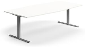AJ Produkty Jednací stůl QBUS, T-nohy, 2400x1200 mm, tvar člunu, stříbrná podnož, bílá