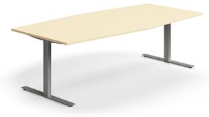 AJ Produkty Jednací stůl QBUS, T-nohy, 2400x1200 mm, tvar člunu, stříbrná podnož, bříza