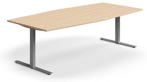 AJ Produkty Jednací stůl QBUS, T-nohy, 2400x1200 mm, tvar člunu, stříbrná podnož, dub