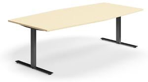 AJ Produkty Jednací stůl QBUS, T-nohy, 2400x1200 mm, tvar člunu, černá podnož, bříza