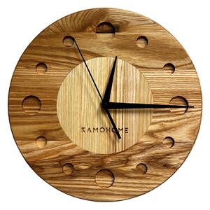 Kamohome Dřevěné nástěnné hodiny TAURUS Průměr hodin: 30 cm, Materiál: Jasan