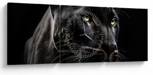 Obraz - Černý panter (s hodinami) (90x30 cm)