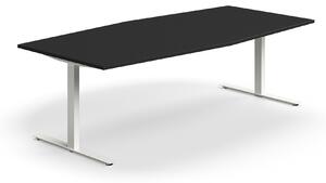 AJ Produkty Jednací stůl QBUS, T-nohy, 2400x1200 mm, tvar člunu, bílá podnož, černá