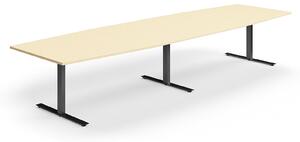AJ Produkty Jednací stůl QBUS, T-nohy, 4000x1200 mm, tvar člunu, černá podnož, bříza