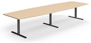 AJ Produkty Jednací stůl QBUS, T-nohy, 4000x1200 mm, tvar člunu, černá podnož, dub