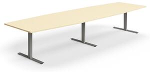 AJ Produkty Jednací stůl QBUS, T-nohy, 4000x1200 mm, tvar člunu, stříbrná podnož, bříza