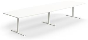 AJ Produkty Jednací stůl QBUS, T-nohy, 4000x1200 mm, tvar člunu, bílá podnož, bílá