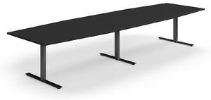 AJ Produkty Jednací stůl QBUS, T-nohy, 4000x1200 mm, tvar člunu, černá podnož, černá