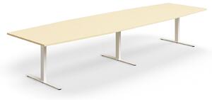 AJ Produkty Jednací stůl QBUS, T-nohy, 4000x1200 mm, tvar člunu, bílá podnož, bříza