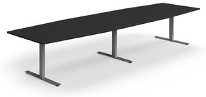 AJ Produkty Jednací stůl QBUS, T-nohy, 4000x1200 mm, tvar člunu, stříbrná podnož, černá
