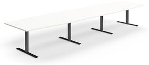 AJ Produkty Jednací stůl QBUS, T-nohy, 4800x1200 mm, tvar člunu, černá podnož, bílá