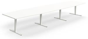 AJ Produkty Jednací stůl QBUS, T-nohy, 4800x1200 mm, tvar člunu, bílá podnož, bílá