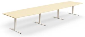 AJ Produkty Jednací stůl QBUS, T-nohy, 4800x1200 mm, tvar člunu, bílá podnož, bříza