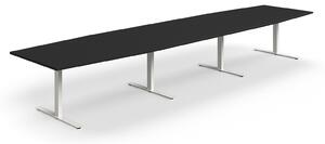 AJ Produkty Jednací stůl QBUS, T-nohy, 4800x1200 mm, tvar člunu, bílá podnož, černá