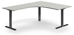 AJ Produkty Rohový psací stůl QBUS, T-nohy, 1600x2000 mm, černá podnož, světle šedá