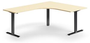 AJ Produkty Rohový psací stůl QBUS, T-nohy, 1600x2000 mm, černá podnož, bříza