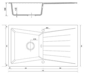 Kuchyňský dřez Ragod (bílá) (bez otvoru pro baterii) (P). 1065963