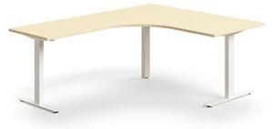 AJ Produkty Rohový psací stůl QBUS, T-nohy, 1600x2000 mm, bílá podnož, bříza