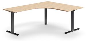 AJ Produkty Rohový psací stůl QBUS, T-nohy, 1600x2000 mm, černá podnož, dub