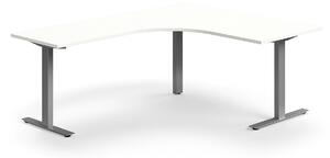 AJ Produkty Rohový psací stůl QBUS, T-nohy, 1600x2000 mm, stříbrná podnož, bílá