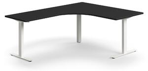 AJ Produkty Rohový psací stůl QBUS, T-nohy, 1600x2000 mm, bílá podnož, černá